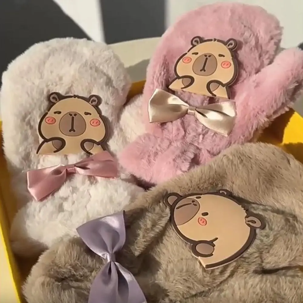 น่ารักการ์ตูนผู้หญิงน่ารัก Mittens 3D อุ่น Capybara Fur Mittens Kawaii น่ารัก Plush Capybara ถุงมือเล่นสกี