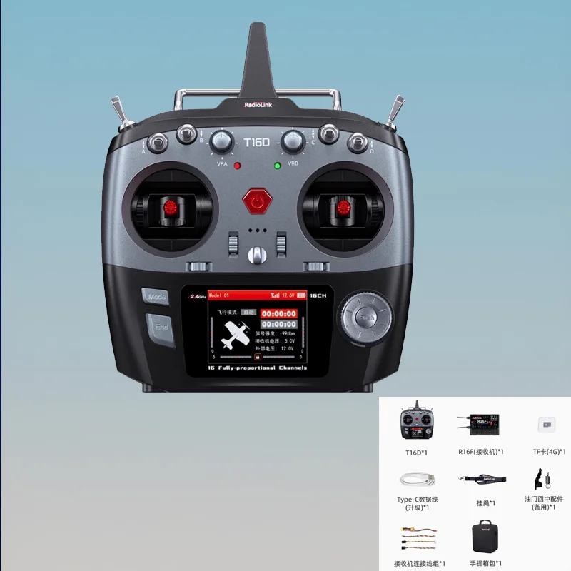RadioLink T16D 16CH Conjunto de transmisor y receptor de control remoto inalámbrico para modelos RC