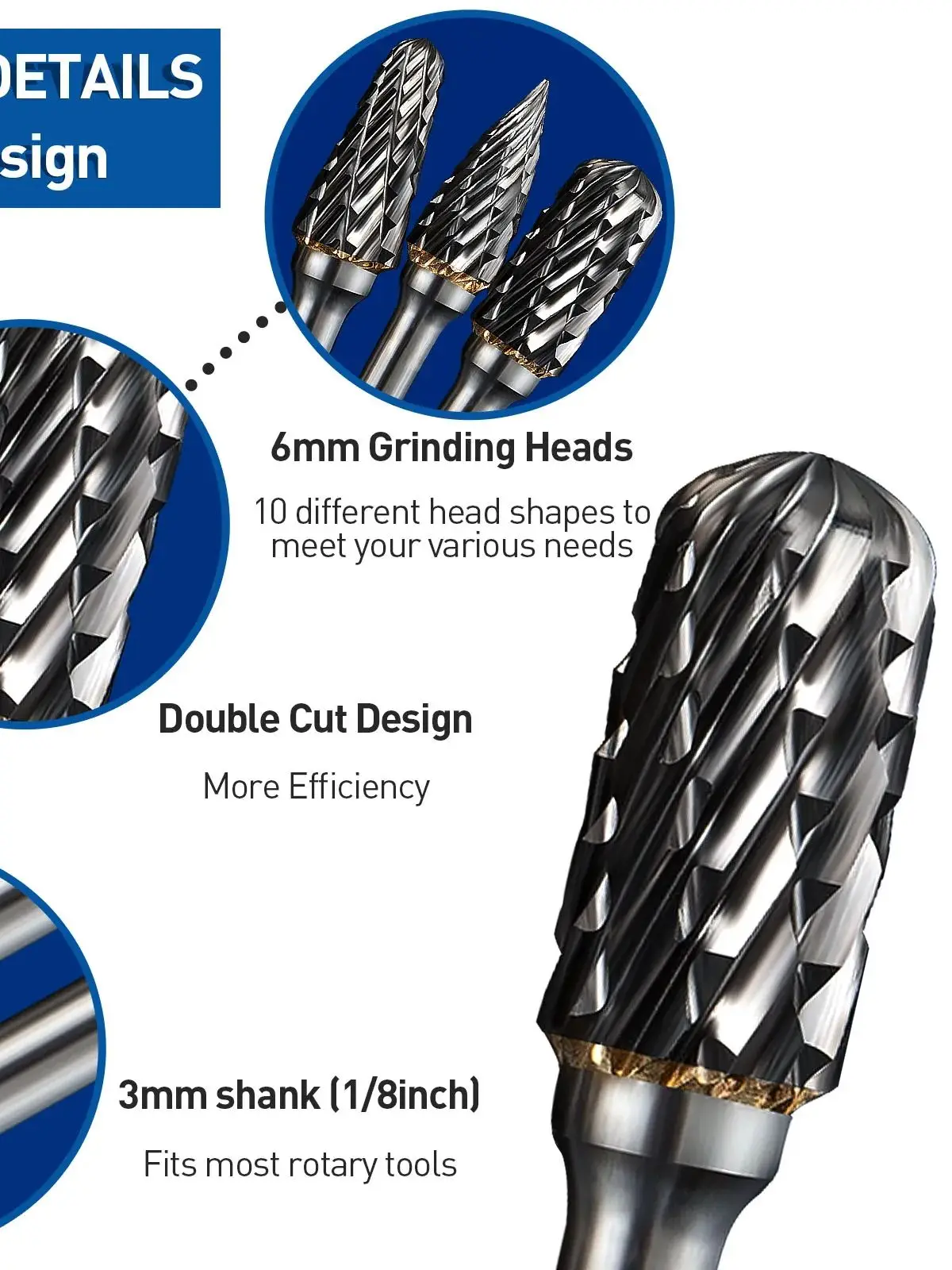 Duurzame wolfraamcarbide dubbel gesneden bramen, 10 vormen voor efficiënt zagen op metalen, hout, kunststof, 1/8" schacht" - afbeelding 2