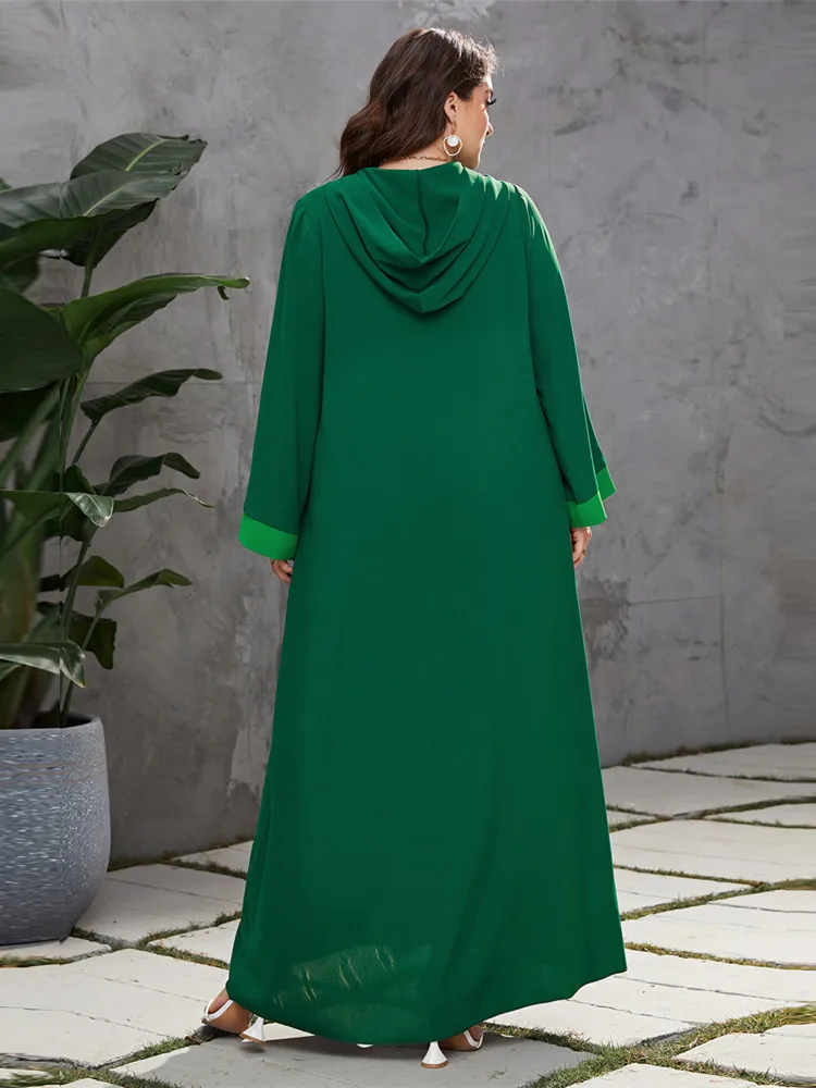 Plus Size Dresses Abaya Dubai Embroidery Muslim Women Long Dress Silky Kimono Hooded Robe Oversize Clothes Islam Kaftan Djellaba