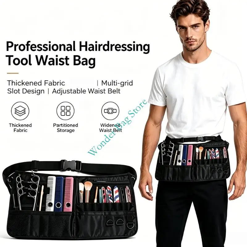 Portable Beauty Tool Waist Bag Black Makeup Brush Belt Bag with Fast Access Pockets and Adjustable Waist Belt
