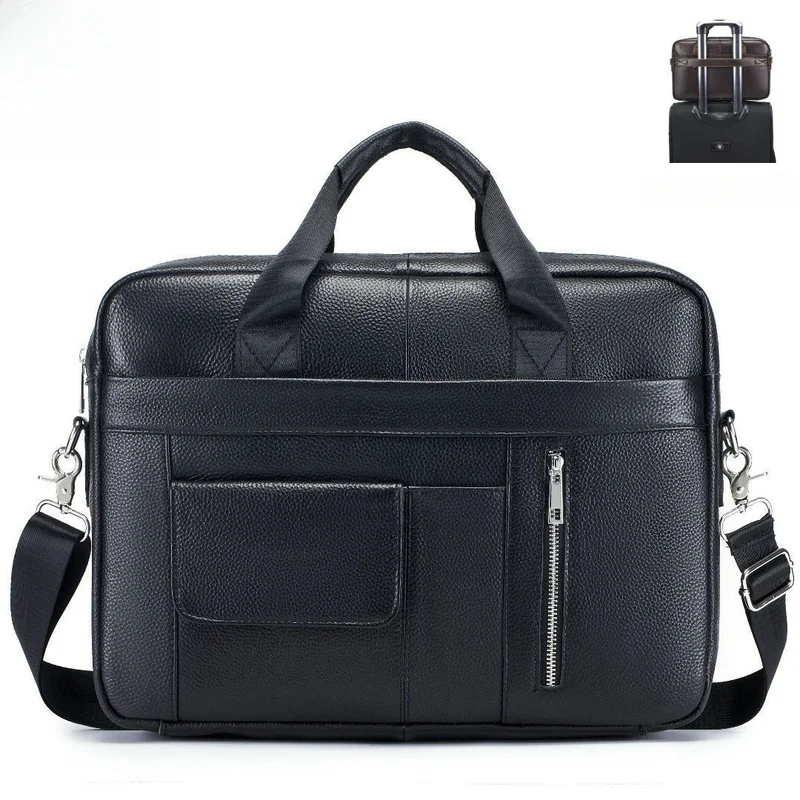 new-men's-bag-genuine-leather-men's-handbag-cowhide-computer-bag-14-inch-business-large-capacity-briefcase