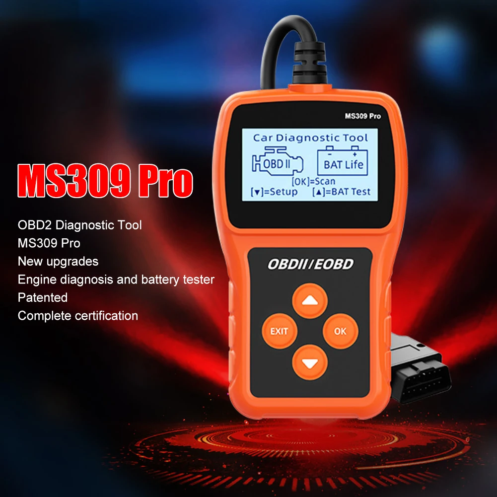 

MS309PRO OBD2 Scanner Diagnostic Tool Battery Tester Car Fault Code Reader Automotive Engine Tester Analyzer 2.4" Display