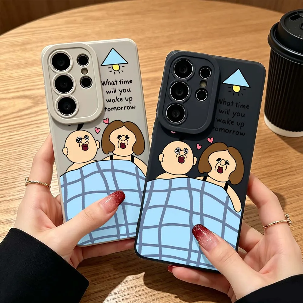 

Cartoon Couple Bed Time Phone Case For Samsung Galaxy S26 S25 S24 S23 S22 S21 S20 Ultra Plus A15 A35 A54 A55 Soft Cover