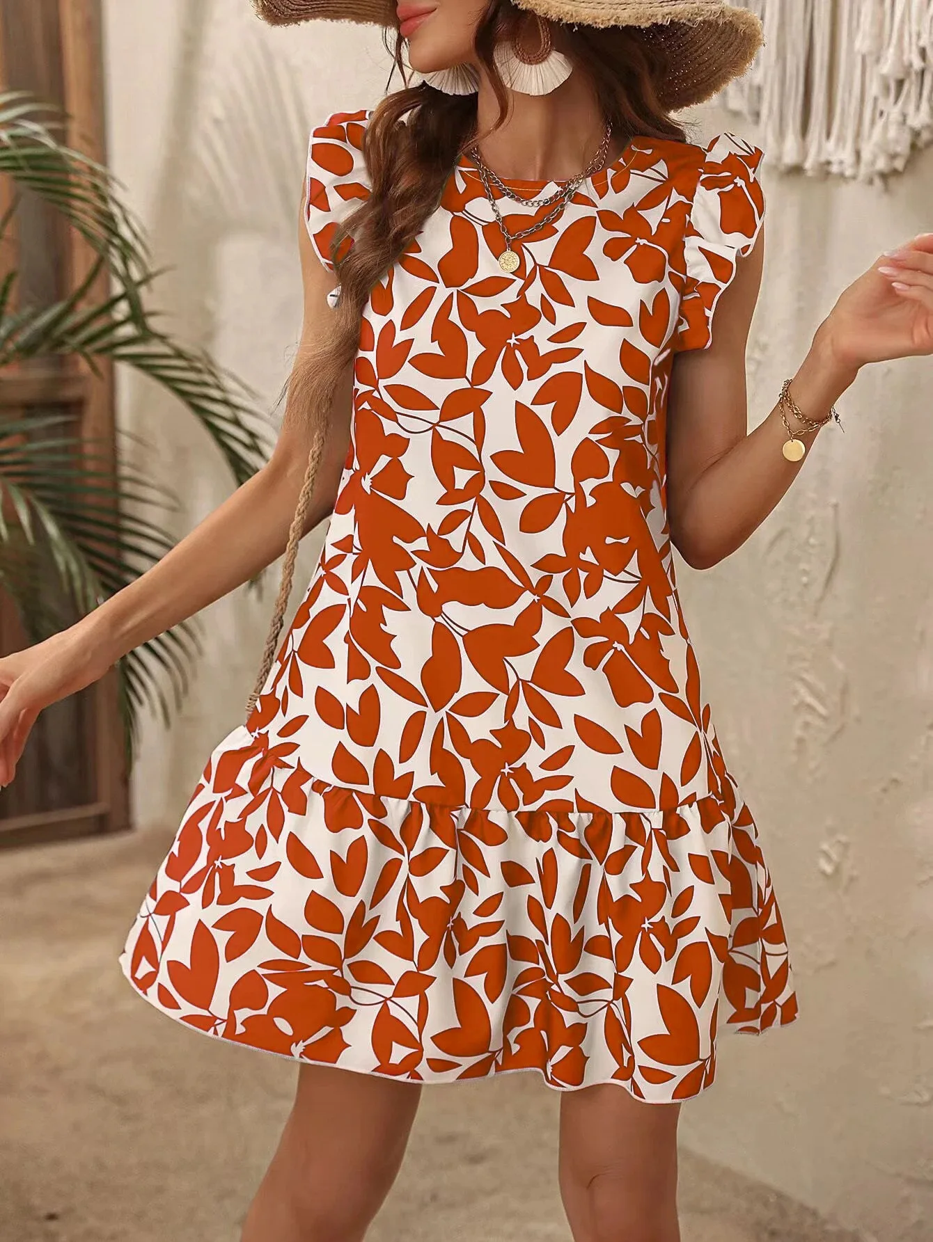 

Summer dress Loose dress O-Neck fashion printed short sleeve Office Lady dress