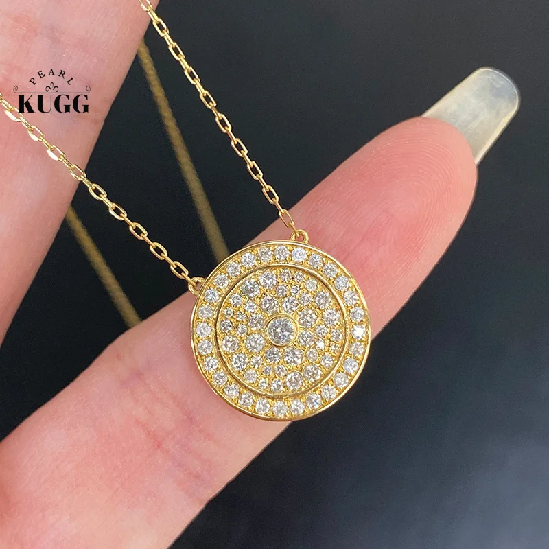 

KUGG 100% 18K Yellow Gold Necklace Luxury Round Shape 0.59carat Real Natural Diamond Pendant Necklace for Women Fine Jewelry