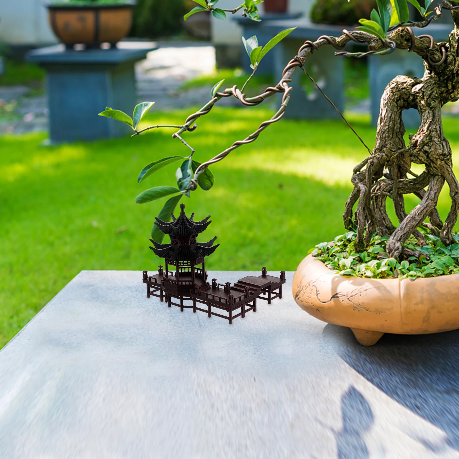 

Exquisite Ancient Asian Pavilion Decorations Miniature Corridor Models for Aquarium Fish Tank Bonsai Terrarium Ornaments Gazebo