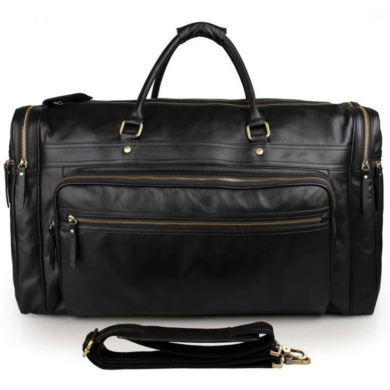 Fashion Luxury Black Travel Bag For Men Women Large Capacity Cowhide Leather Luggage Bag Unisex Handbag Male Shoulder Cross Bags