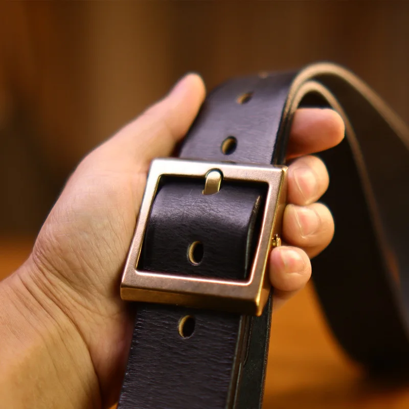 

3.8CM Thick New Genuine Leather Pure Brass Buckle Hand Polished Men's Retro Belt Male Casual Top Layer Pure Cowhide Belts