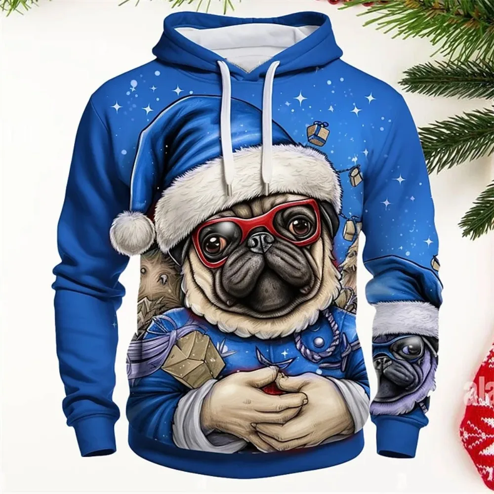 Christmas Hoodies For Men's 3d Animal Dog Print Long Sleeve Christmas Sweatshirt Autumn Winter Men Clothing Holiday Casual Tops