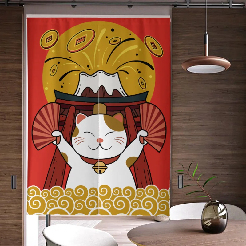 Japanese Lucky Cat Door Curtain Entrance Partition Curtains Kitchen Dining Room Home Decoration Doorway Feng Shui Curtain Noren