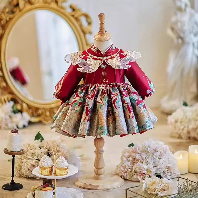 

One-year-old dress for baby girls New Chinese style grab Zhou banquet Tang style Hanfu princess dress