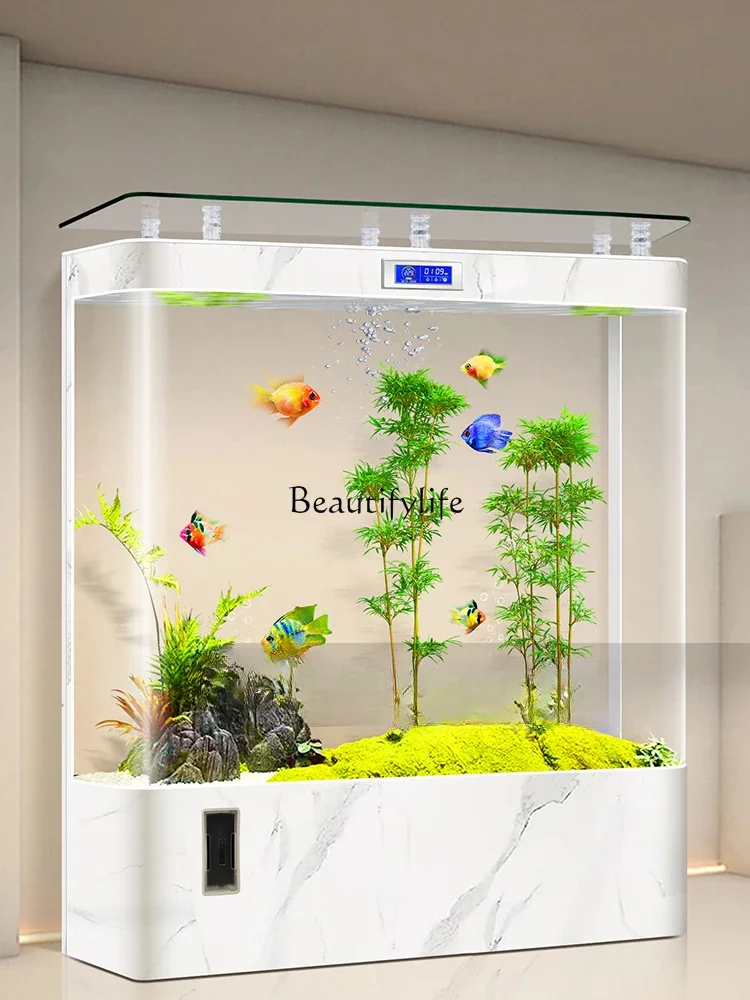 Hot Bending Integrated Molding Fish Tank Floor against the Wall Large Intelligent Ecological Aquarium