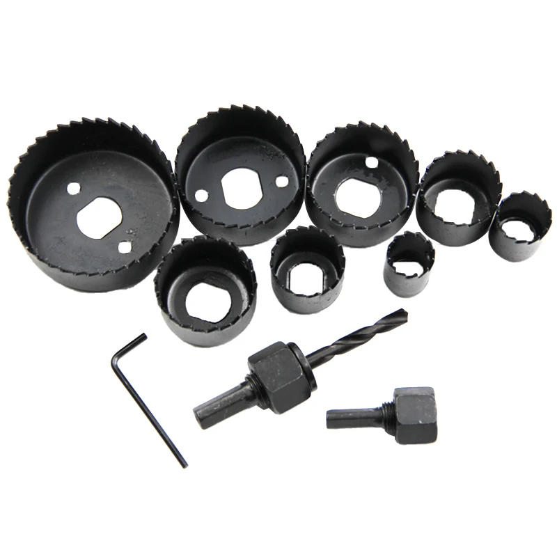 11pc Black Hole Saw Woodworking Gypsum Board Hole Opener 19-64mm Ceiling Hole Punching Tool Set Plastic Box