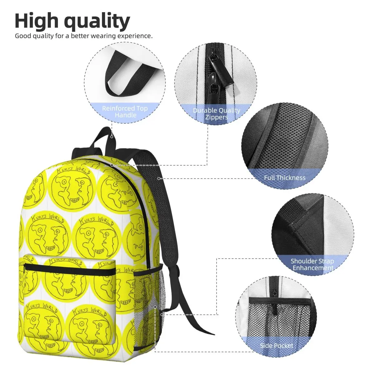 Joe Keery Spree Kurts World Logo Backpack Daypack Large Capacity Boys Girls BookBag School Bag Shoulder Bags for Men Women