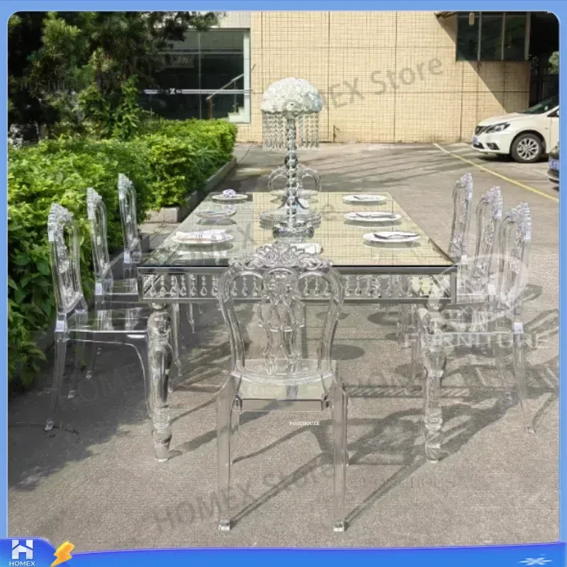 Luxury Transparent Acrylic Wedding Chair Outdoor Clear Rose Dining Chair for Events Hotel Banquet Hall Furniture Leisure