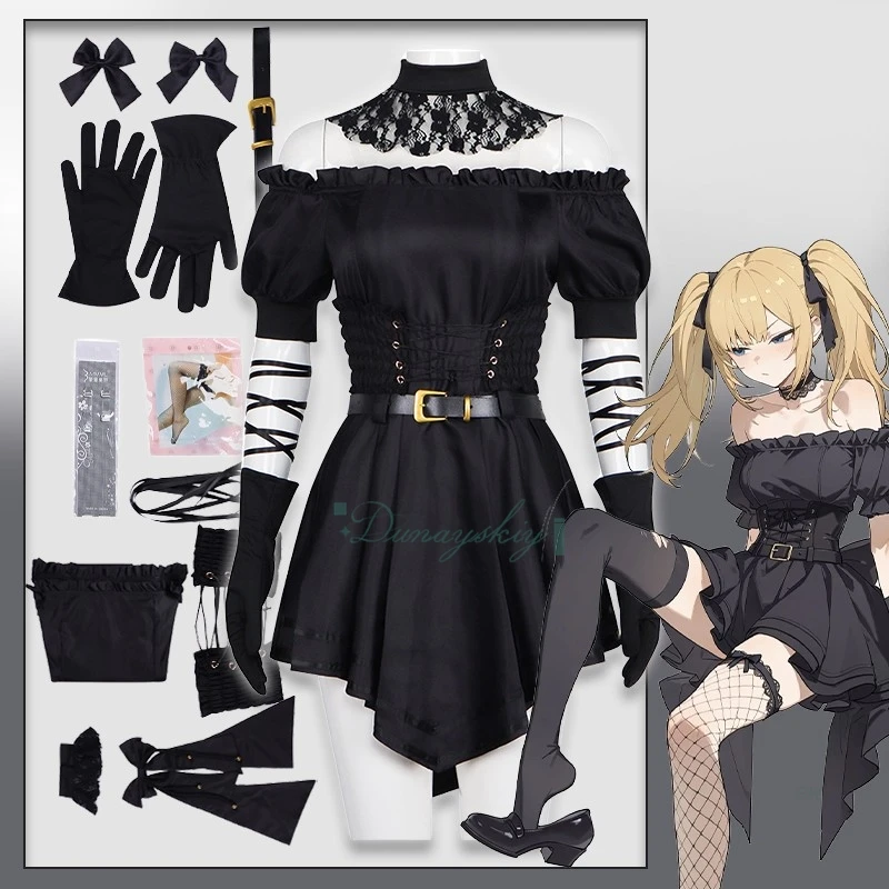 

Black Gothic Dress For Halloween Party Carnival Corset Gork Virtual Assistant AI Ani Cosplay Costume Gloves Belt Ani Role Play