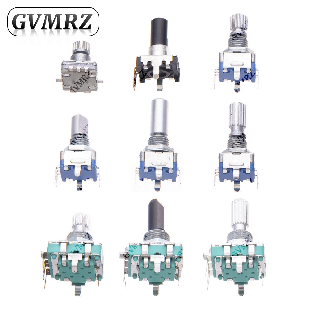 5PCS EC11 EC12 EC16 Rotary Encoder Knob Set 15mm/20mm Half Shaft Plum Shaft with Nut Washer DIY Electronics Parts