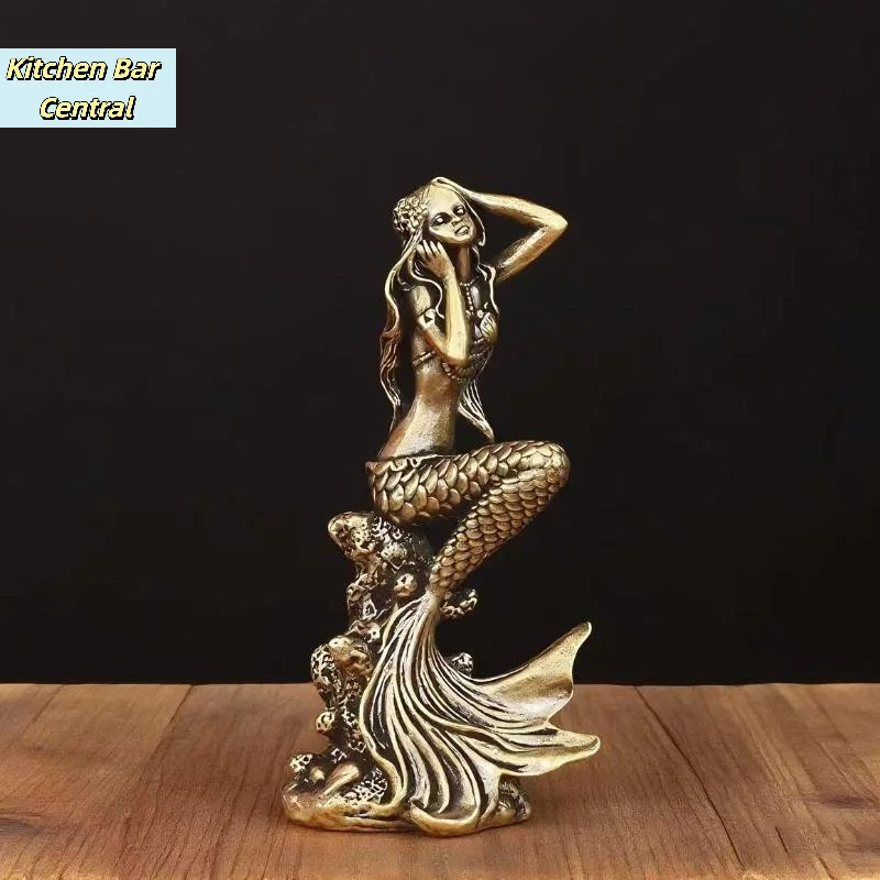 【Mini figurita de sirena de latón, personaje de cuento de hadas, estatua de princesa sirena, decoración creativa para el hogar, habitaciones de niñas, regalo sorpresa】