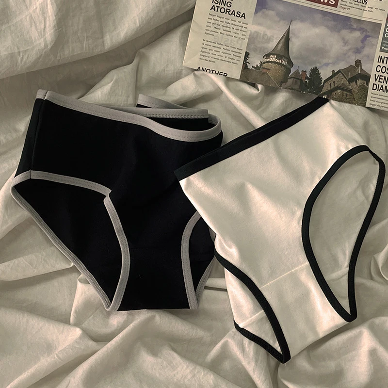 Minimalist Japanese Black White Pure Cotton Women Triangle Pants With A Cool Sporty Style Minimalist Mid Waist Women Underwear