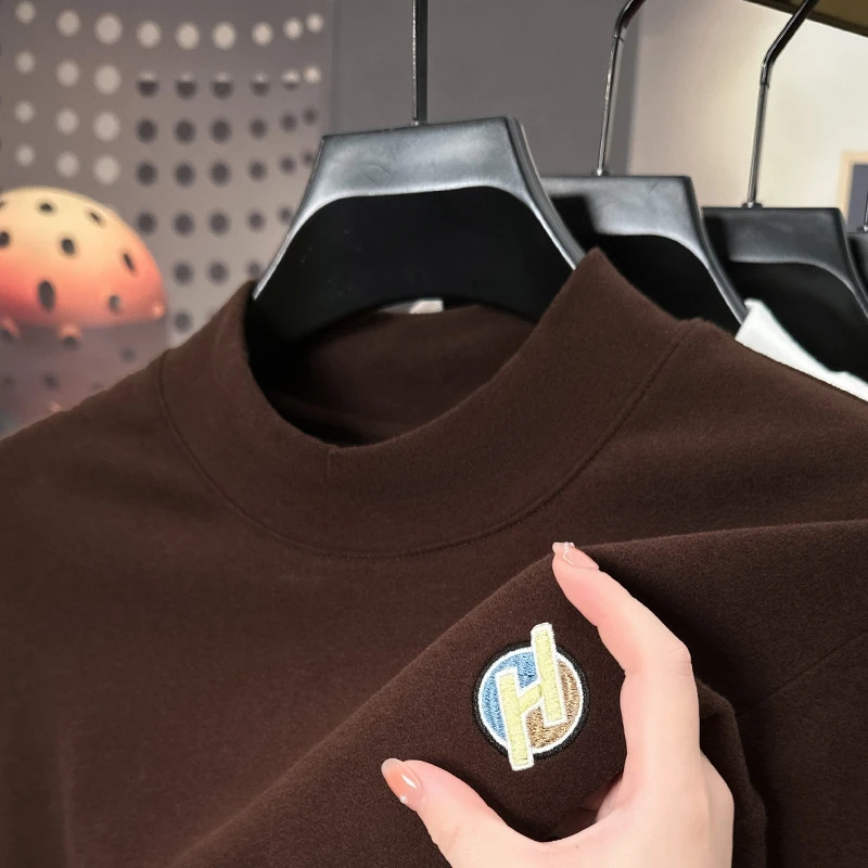 Luxury Man Long-Sleeved T-Shirt Mock Neck Letter Print Korean-Style Winter New Pullover Versatile Skin-Friendly Leisure MensWear