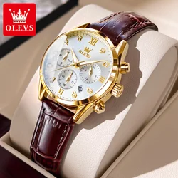 OLEVS 5523 Chronograph Quartz Watch For Women Calendar Leather Classic Wristwatch Waterproof Luminous Diamond Woman Watches