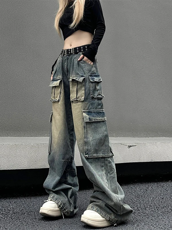 

High Waist Loose Fit American Style Workwear Denim Pants for Women Bootcut Trousers Slimming Effect plus Size Hot Girls