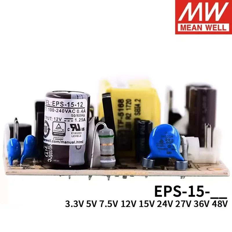 Mean Well EPS-15 Single Output PSU Open Frame AC-DC Switching Power Supply 15W 3.3V 5V 7.5V 12V 15V 24V 27V 36V 48V Meanwell