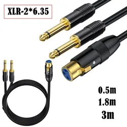 Kabel rozgałęźny XLR żeński na podwójny 1/4 cala Y, żeński XLR na podwójną wtyczkę Mono TS 6,35 mm Mic Audio Converter Adapter Kabel