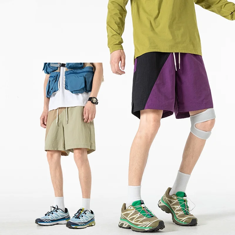 

Лето 202, новые шорты, мужская спортивная одежда на открытом воздухе, повседневные быстросохнущие шорты с цветными блоками, дышащие легкие шорты на шнурке