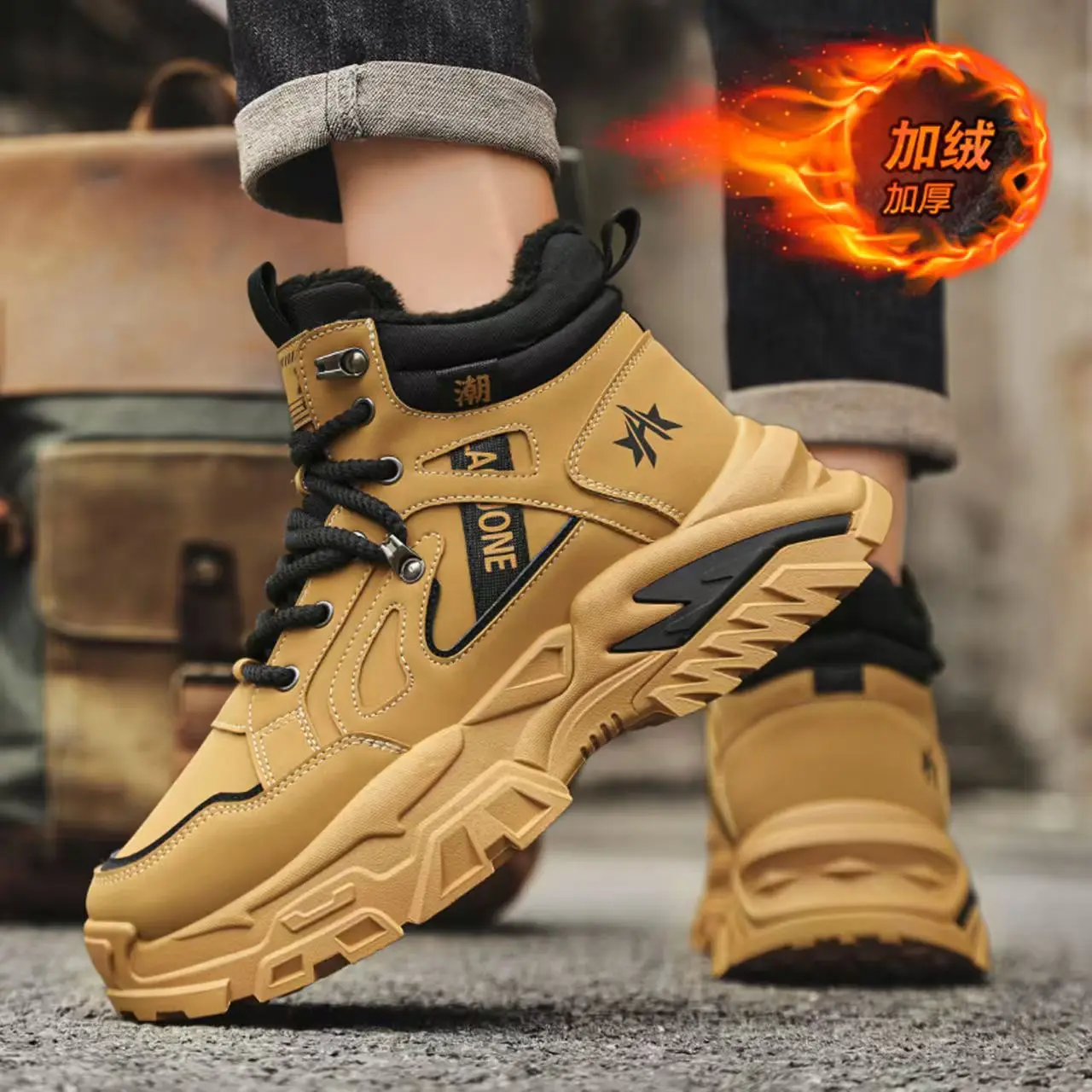 High top men's shoes winter 2025 new model with added velvet insulation and thick cotton shoes men's shoes