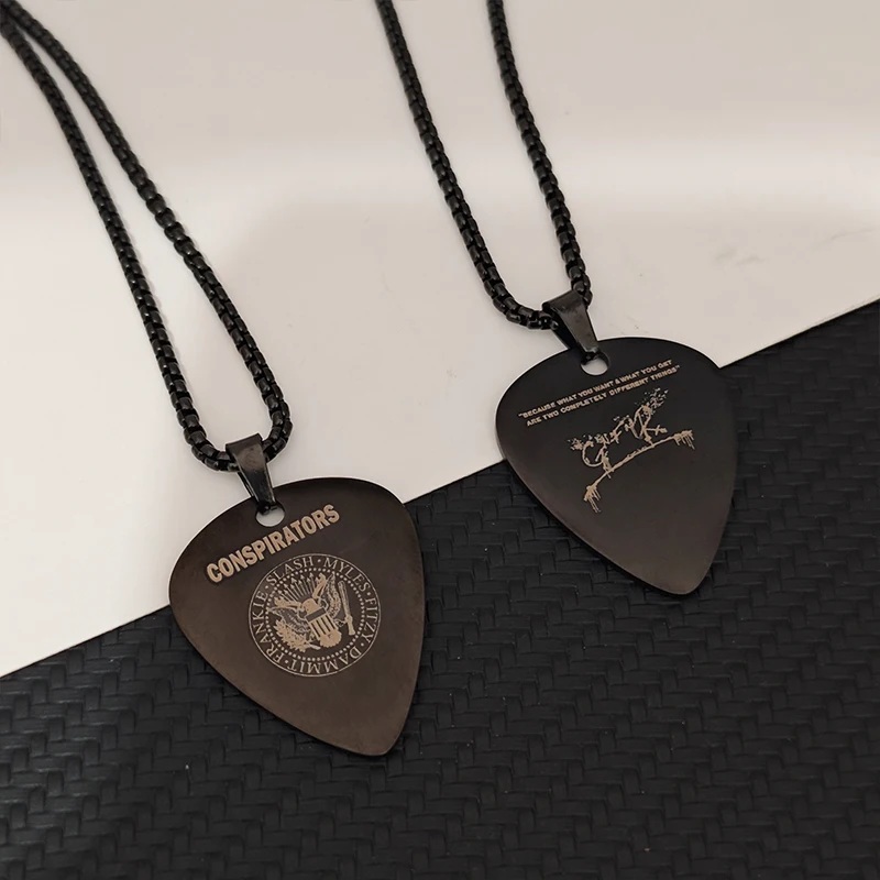 Custom Guitar Pick Pendant Necklace Unique Gift For Guitarists Stainless Steel Jewelry Customzied Pattern Text Boyfriend Gift - Image 2