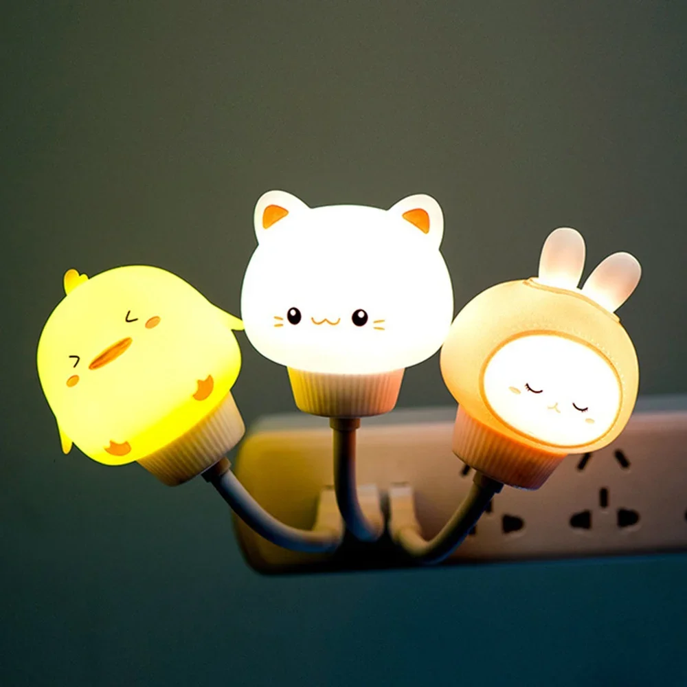 Cute LED Night Light USB Cartoon Night Lamp Bear Cat Rabbit Duck Bedroom Decorative Atmosphere Light