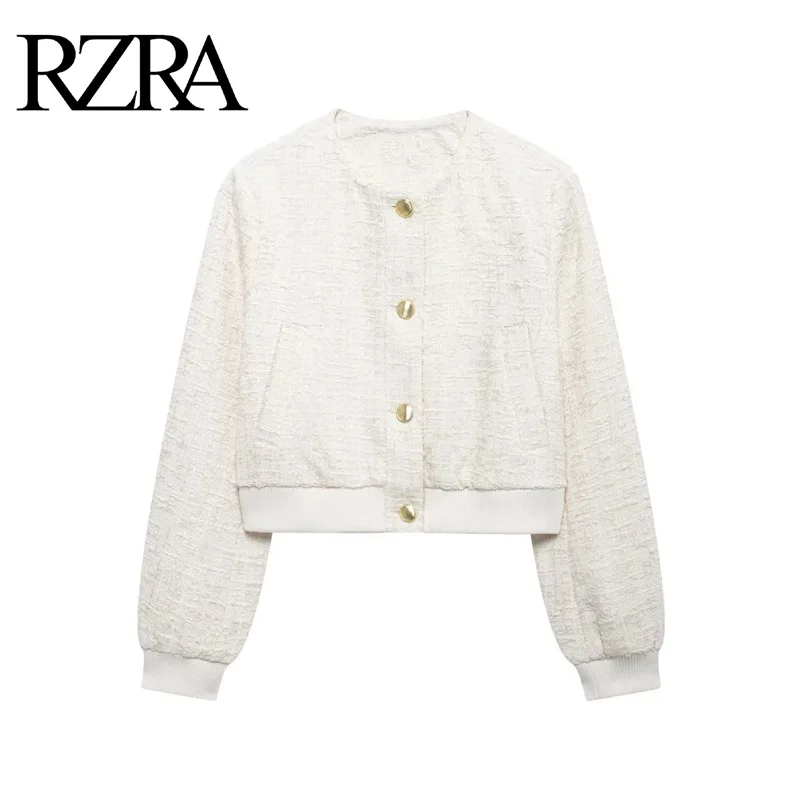 

RZRA original 2024 autumn and winter new women's textured round neck long-sleeved casual short pilot jacket versatile