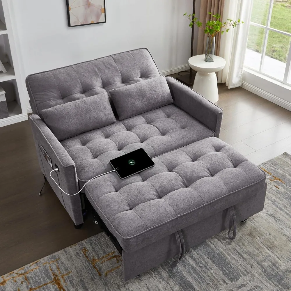 

Sofa Bed, 3 in 1 Pull Out Couch, Loveseat Sleeper with Side Pocket, Living Room Sofa with Adjustable Backrest