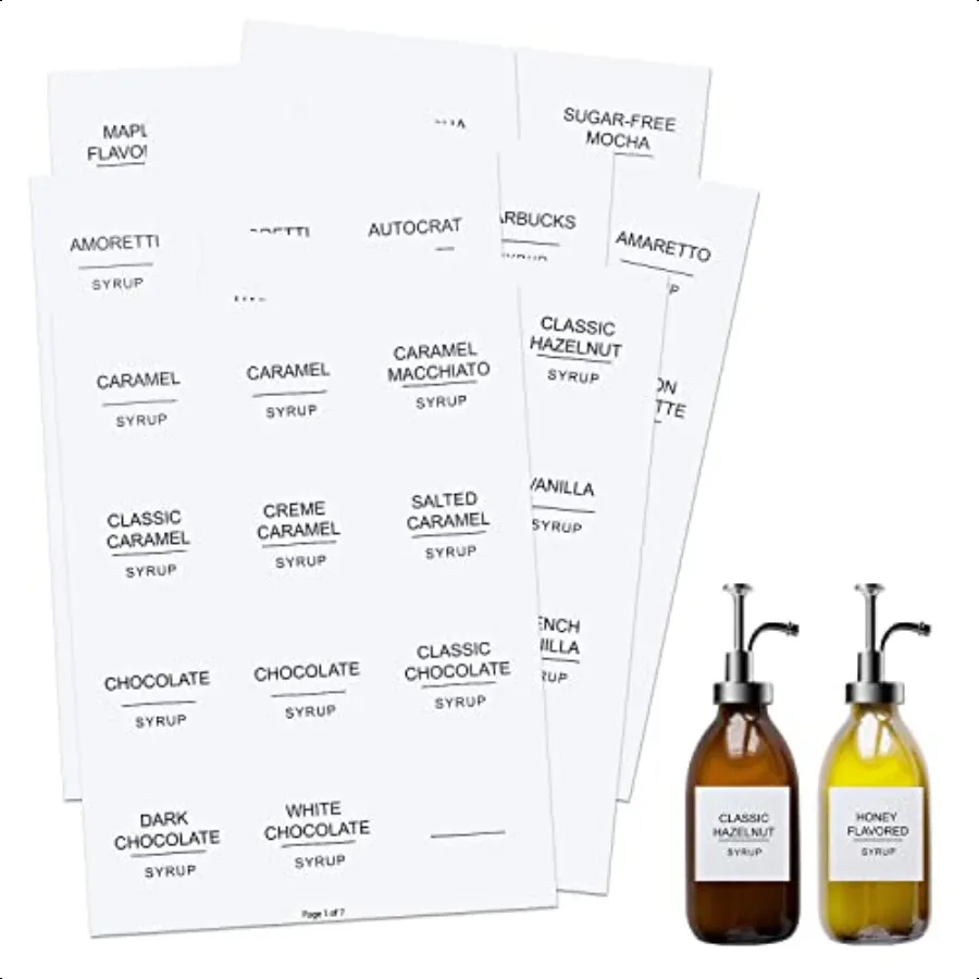 

Этикетки для кофейного сиропа, 84 шт., водонепроницаемые белые минималистичные наклейки для бутылок, барных контейнеров, диспенсеров, организация