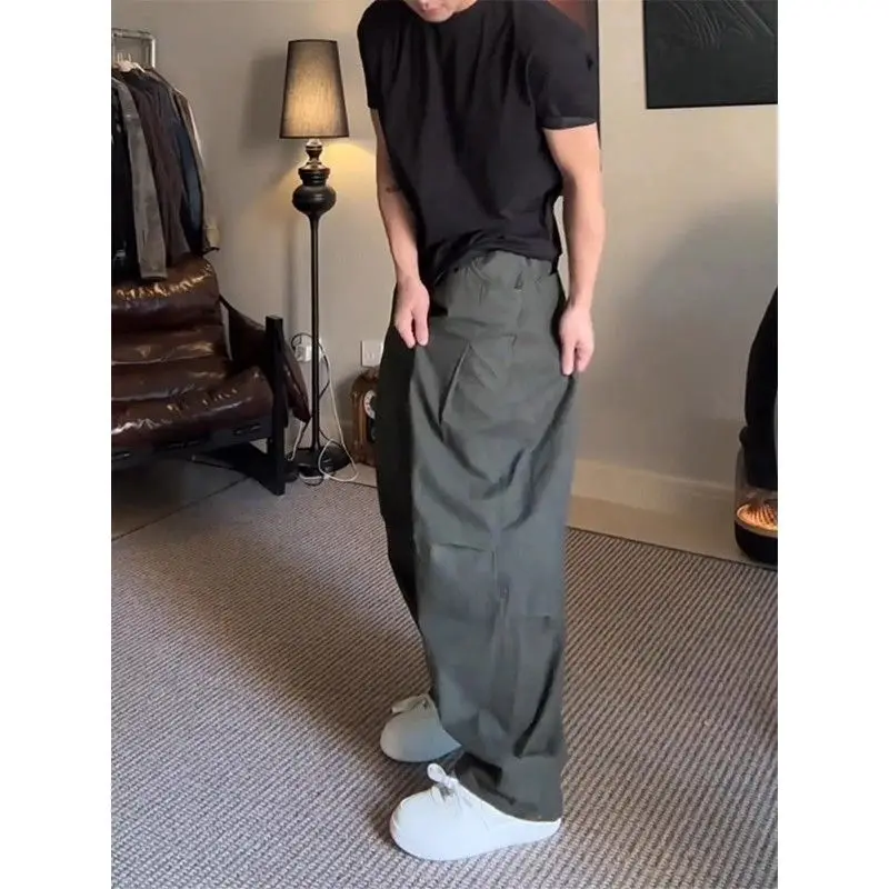 American Style Spliced Work Pants Men's Autumn 3D Tailoring Design Straight Leg Casual Pants Trendy Brand Versatile Loose Fit