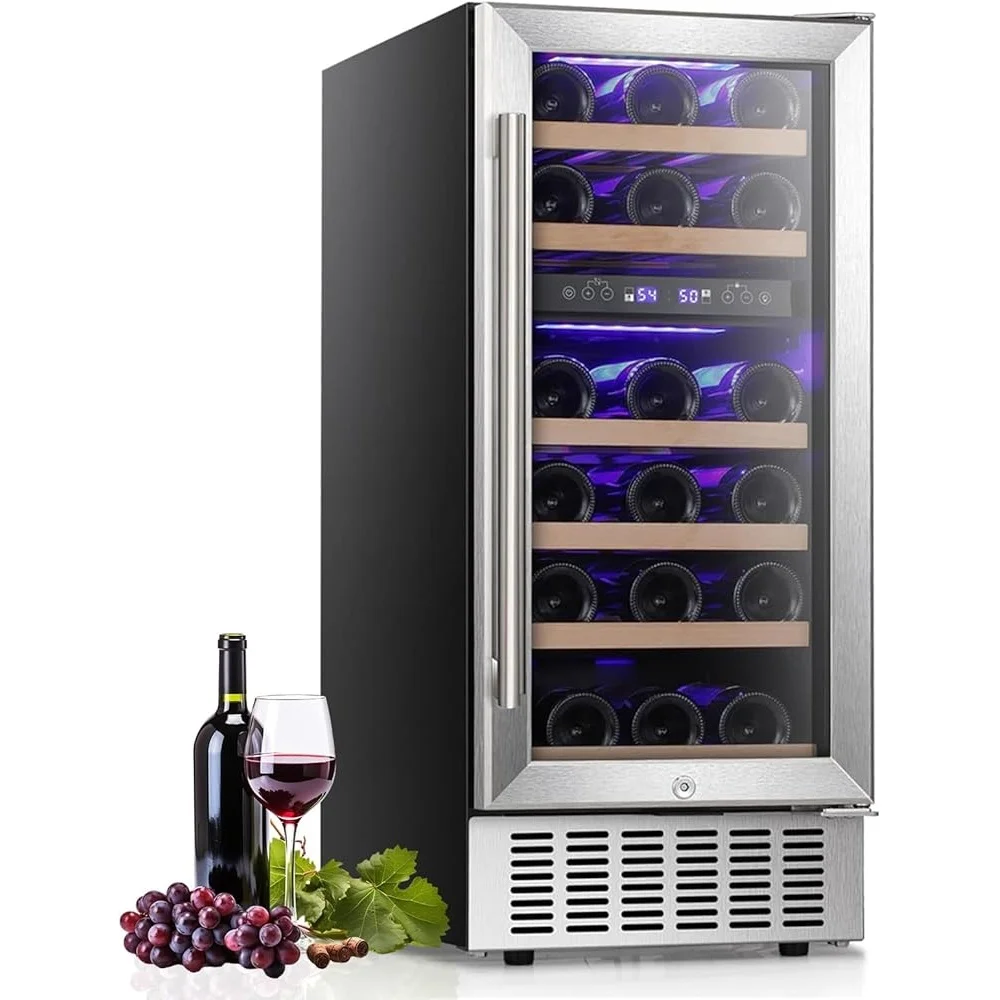 28 زجاجة النبيذ الثلاجة قائما بذاته المدمج في نطاق درجة حرارة المبرد 41F-68F باب زجاجي التهوية الأمامية التحكم الرقمي