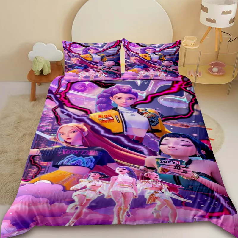 

Пододеяльник для девочек K-Pop D-Demon H-Hunters, пододеяльник, комплект постельного белья с 2-мя наволочками, декор для спальни Queen King, праздничные подарки