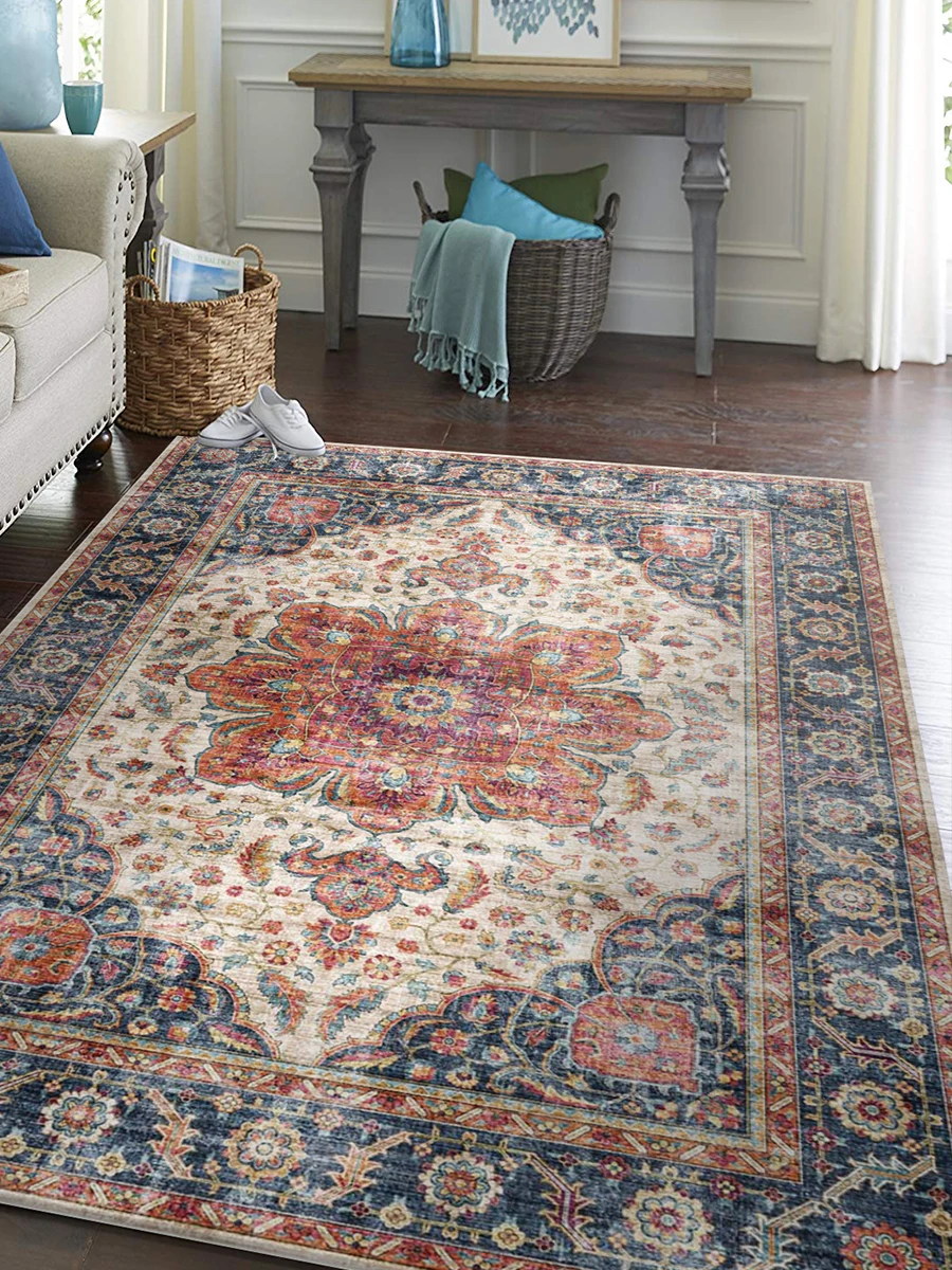 Carpets Persian Vintage Carpet for Living Room Bedroom Mat Non-Slip Area Rugs Bohemian Countryside Ethnic Carpet American Rug