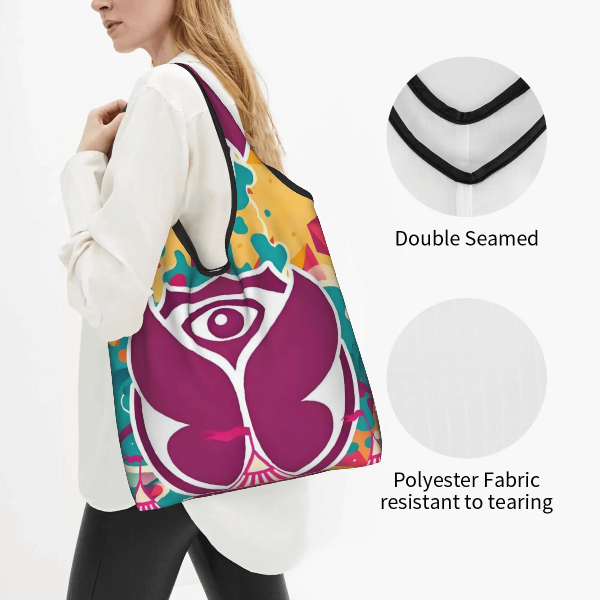 Custom Tomorrowland Shopping Bag Women Portable Big Capacity Groceries Belgian Electronic Dance Music Festival Shopper Tote Bags