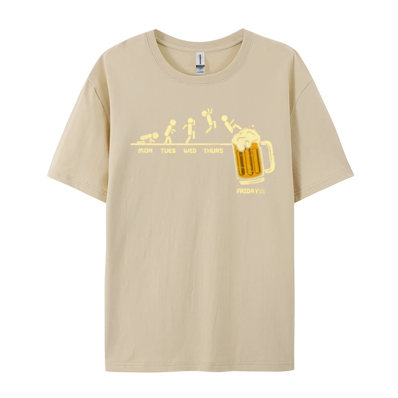 Monday Tuesday Wednesday Thursday Friday Beer Drinking Cartoon Cute Casual Tee Shirt Fitness T-Shirt Cotton