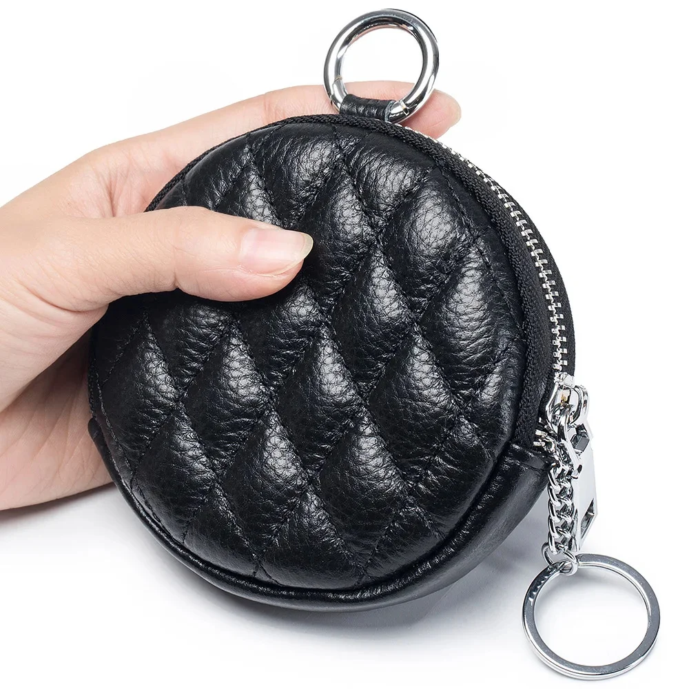 Coin Purse for Women Credit Card Cases Brand Diamond Lattice Money Organizers with Keychain Fashion Round Zipper Wallet