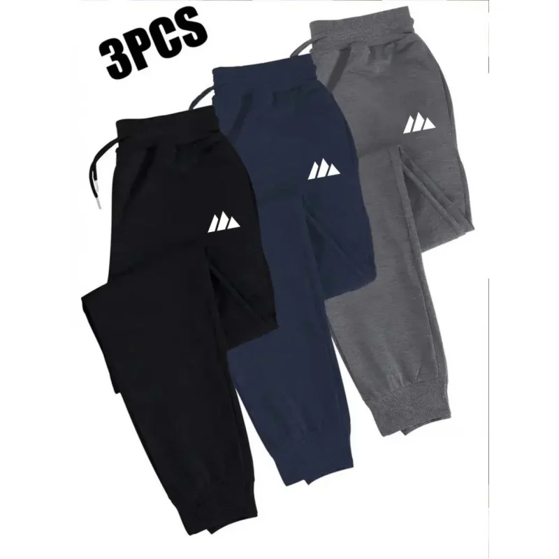 Alphabet print three-piece men's casual sweatpants, drawstring + dual leg straps design, a new benchmark in stylish sweatpants