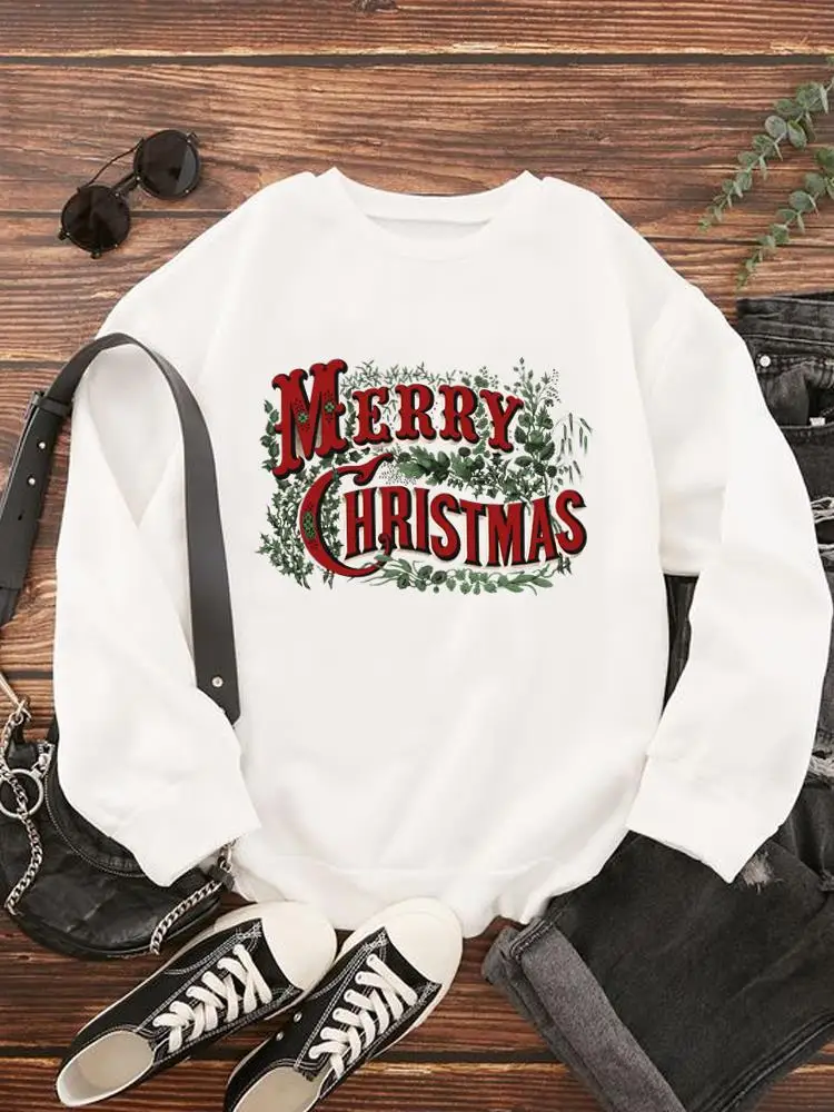 Lovely Letter Merry Christmas New Year Holiday Fashion Print Lady Pullovers For Women Casual Clothing Graphic Sweatshirts