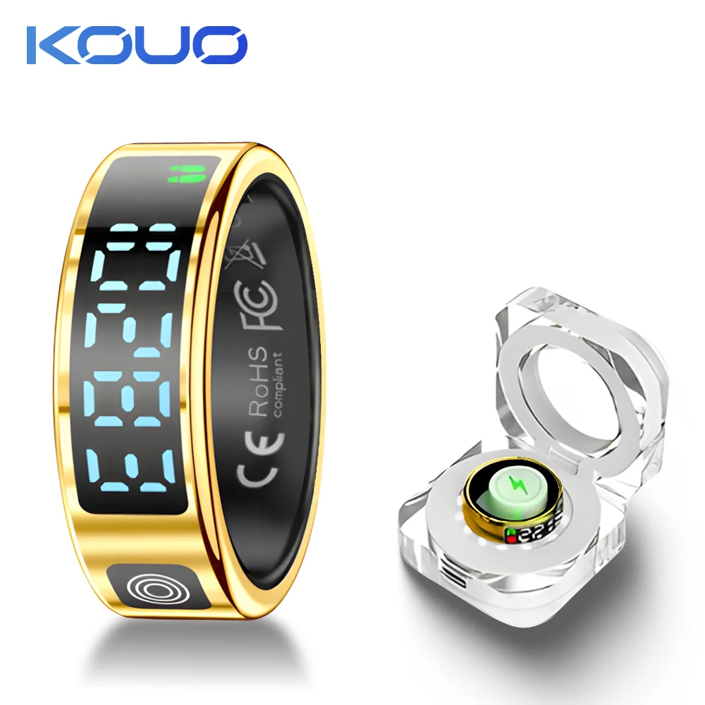 

For Xiaomi Huawei Smart Ring with LED Display Screen Heart Rate Blood Oxygen Monitoring Multi Sports Modes IP68 5ATM Waterproof
