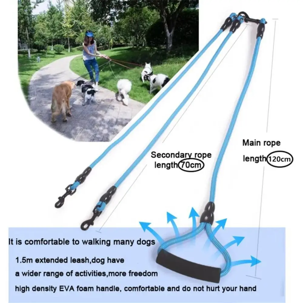With Foam Handle 2/3/4 Way Pet Leash Adjustable Nylon Two Heads Dogs Leash Detachable Black Dogs Traction Rope Outdoor