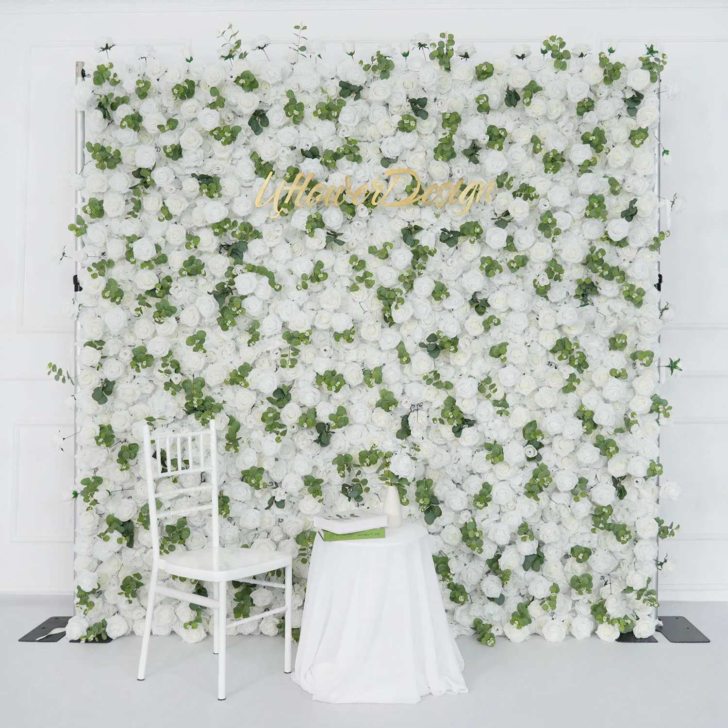 

Uflower 3D White Rose Greenery Cloth Curtain Flower Wall Roll Up Wedding Backdrop Flora Wall Event Props Wedding Decoration