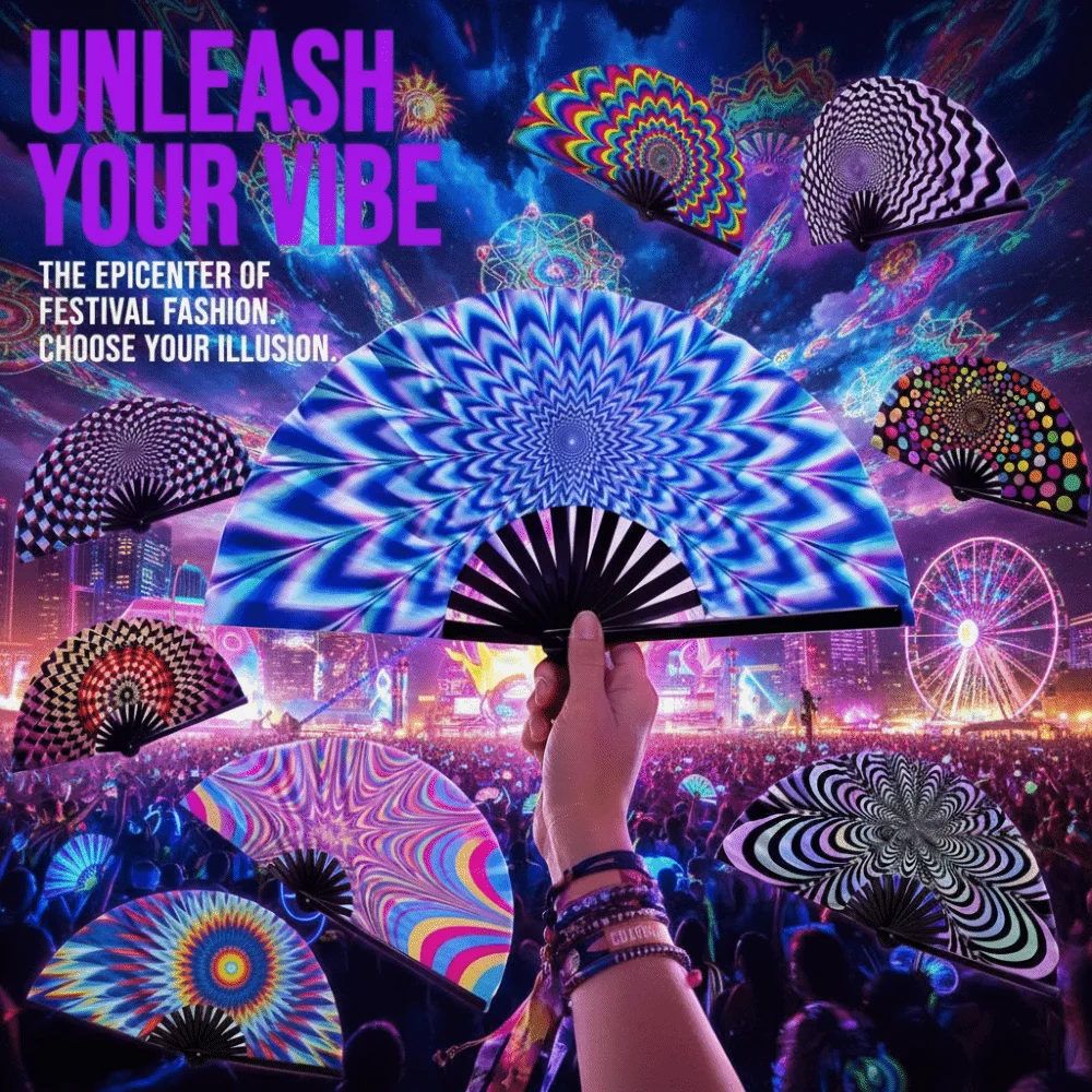 European Style 33 Cm Kung Fu Fan Gradient Colorful Large Dance Fan Reflective Personality Hand Rave