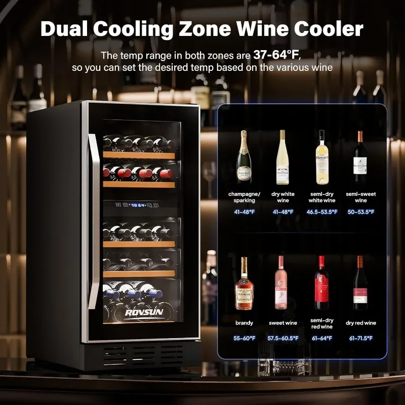 ROVSUN 26 Bottle Wine Fridge, Dual Zone Wine & Beverage Refrigerator w/Independent Temp & LED Control Panel